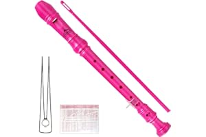 Eastrock Flûte à bec Instrument de style allemand Soprano Flûte à bec 3 pièces pour débutants avec tige de nettoyage, tableau des doigts, sac d'emballage, repose-pouce, Rose Foncé