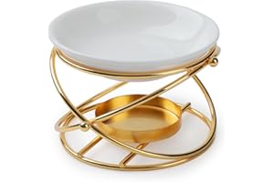 AUPOWER Metall Duftöllampe Teelicht, Duftlampe aus Metall, Aromalampe Teelichthalter mit Keramikschale 01- Gold