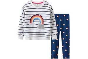 QHKEPW Girls Outfits Set Kids Clothes Unicorn Mermaids Rainbow Cat Dog Toddler Clothing 2 Pcs Long Sleeve Sweatshirt T-Shirt Tops Leggings Trousers Round Neck 1-8 Years Old
