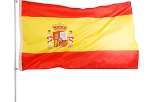 PHENO FLAGS Bandera Premium España 90x150 cm – extremadamente resistente a la intemperie con ojales metálicos y tecnología especial de sellado – doble dobladillo - colores brillantes y vivos