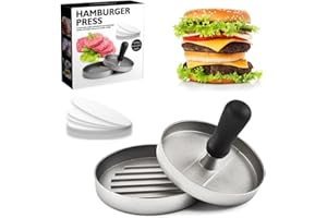 Pecewlos Prensa para Hamburguesas con 100 Hojas de Papel de Horno Burgers, Juego de Prensa para Hamburguesas de Aluminio Fundido para deliciosas Hamburguesas, Hamburguesas, barbacoas