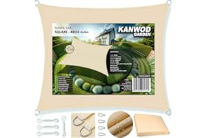 KANWOD RELY ON QUALITY KANWOD Kwadratowy żagiel przeciwsłoneczny, wodoszczelny, 4 x 4 m, ochrona przed promieniowaniem UV, tkanina 180 g/m², w zestawie linki mocujące, markiza z linką napinającą na balkon, taras, patio i do