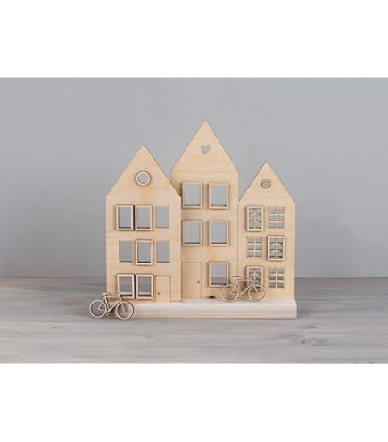 Scatola Con 45 Case Di Legno - Compensato Naturale, 10.5x10.5cm, Per Decorazioni Fai Da Te - Foto 12