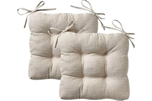 REINO MANSIDI Cojines para Silla, Acolchados 40 x 40cm, Relleno de Fibra Hueca 5cm, Ideal para la Decoración de Cocina y Salón, Comedor y jardín. Fabricados en España (Pack 2, Beige)