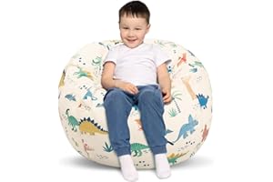 DECALSWEET Kids Bean Bag Chair-Cover Only-Large Stuffed Animal Storage Bean Bag Cover for Boys Girls Indoor Outdoor (No Filling),Beige Dinosaur