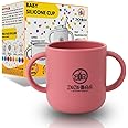 ZoZoBaa Silicone Baby Drinking Open Cup with Two Handles | Multipurpose Tiny Cups for Infant's First Stage Training | Bpa-Free, Unbreakable Non Sippy Cup for Toddlers (Dark Red)