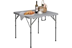 HollyHOME Mesa Plegable Cuadrada 87cm Mesa Plegable Jardín & Cocina Mesas Pequeña Portatil para Camping Balcón Picnic Restauración Fiesta Exterior Interior, Gris