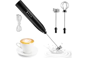 Mousseur à Lait à 3 Vitesses Réglable avec 2 Têtes de Mélange Différentes pour Café, Café au Lait, Cappuccino, Chocolat Chaud, les œufs