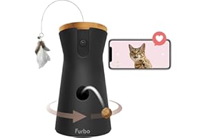 Furbo 360° Cat Camera - [NEW] Rotating 360° View Wide-Angle Cat Treat Dispenser with Camera, Feather Wand Toy, Color Night Vision, 1080p HD Pan, 2-Way Audio, MEOWING Alerts, WiFi