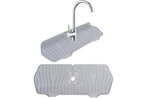 Guittly Wasserhahn Spritzschutz Matte, Silikon Wasserhahn Matte, Wasserhahn Abtropfmatte, Spüle Wasserhahn Wasserfangmatte, Spülbeckeneinlage (Grau)