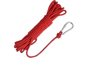 RIYBYDS Corde de Bateau en PolypropylèNe De 6 mm, Longueur de 10 M, Flottante Et Hautement Visible en Rouge,pour Les Sports Nautiques,La PêChe Et La RandonnéE, Incluant Un Mousqueton en Acier Inoxydable