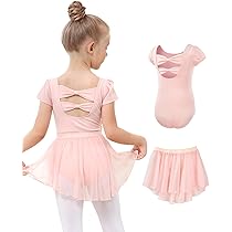 Alvivi Kids Girls Sparkle Ballet Dance Dress Short Sleeve Gymnastics Skirt Leotard Ballerina Dance Costume White 3 4 - View #2