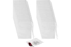 Pumuky Lot de 100 Sachets Filtre à Thé Jetables,7cm X 9 cm avec Cordon Sachet de Thé,Blanc Filtre à Thé pour Thé Parfumé, Épices,Vanille,Lavande, Café, CYD-100
