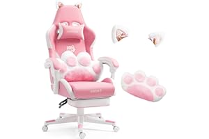 Vigosit Lindo Silla Gaming con Pata de Gato Cojín Lumbar y Orejas de Gato Silla Ergonómica para Gamer con Reposapiés Silla de Juego Ajustable para Niñas Adolescentes Niños Rosa