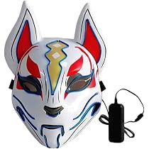 Masque LED Renard Halloween - 18 Couleurs, Effets Clignotants - Alimentation 2xAA - Pour Fête, Cosplay, Carnaval (Adulte)