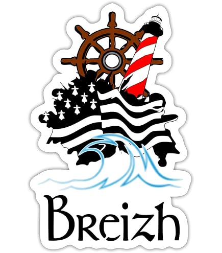 Sticker Hermine Et Drapeau Breton - Noir 50cm X 56cm - Fabrication Française