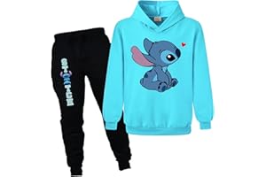 Xpialong Blue Cat Girls Boys Hoodie and Trousers 2 Pcs Cotton Tops Jumper Hoodie Suit for Unisex Kids