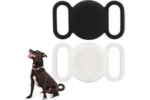 WALLFID Airtag Collare per cani, custodia in silicone per GPS Tracking Finder, custodia protettiva compatibile con Apple Airtag, collare per cani e gatti (Bianco e nero resistente all'acqua)