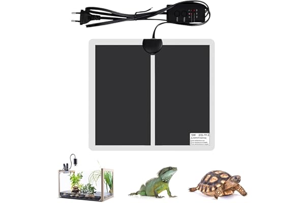 Geoyien Manta Termica Reptiles, Manta Termica Terrario, Control de Temperatura de Tres Velocidades, Resistente al Agua, Apagado Automático, para Reptiles y Anfibios (15 x 14 cm, 7 W)