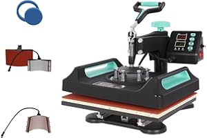UKPRESS Heat Press Machine 5 in 1 38x38cm Sublimation Printing Swing Away 360 Degree for T Shirts Mug Hat Plate Cap Mouse Pads Dual Digital Control Multifunctional (Green)