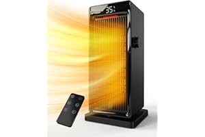 QEXREED Heater, 2000W PTC Thermostat Electric Heater with ECO Mode, 90°Oscillation, 24H Timer, 4 Modes, Wind Direction Control, Remote Control, Overheating Protection, Fan Heater for Home