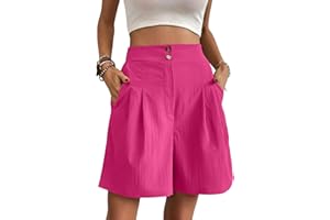 Belriviere Women Summer Bermuda Shorts Loose Pants Wide Leg Casual High Waisted Fashion Trendy Trousers with Pockets