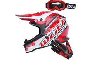 Wulfsport 2020 Off Road Pro Children Kids Motocross Helmet + Kids Attack Gloves + Goggles