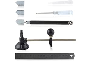 LEONTOOL Glasschneider-Werkzeug-Set, 7-teilig, inklusive verstellbarem kreisförmigem Glasschneider, 2–20 mm, Ölzufuhr, Hartmetallspitze mit 3 Bonusklingen, Schraubendreher, Lineal, Öltropfer für