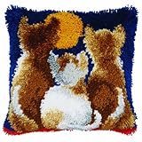 punto esmirna pompon De Ganchillo está incluido Vervaco - Cojín con kit de costura de punto esmirna, diseño de gatos en la noche