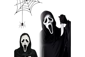 Ayizhiniu Scream Maske, Máscara de Halloween Ghostface, Máscara de Fantasma Scream, Látex Mascara Scary Movie Scream, Adecuado Máscaras Fiesta Accesorios Cosplay