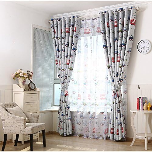 Blackout Insulation Curtains Cartoon Cars Children Kids Bedroom Drapes Top Eyelet 2 panels52W*96L*2