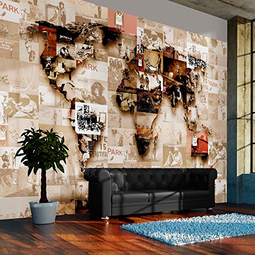 FOTOTAPETE 250x175 cm - VLIES TAPETE PREMIUM - PROFI QUALITÄT - 3 Farben zur Auswahl - Top moderne Wanddeko - Wandbilder XXL - Riesen Wandbild - Top Design Tapete - Neue exklusive Edition mit noch besser Druckauflösung - Deutsches Premium Vlies - Weltkarte Banksy Abstrakt Continente Welt Graffiti k-C-0055-a-d