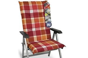 ‎BEAUTISSU Beautissu Hochlehner Auflage Gartenstuhl 120x50 cm Polster Rot Kariert – 6cm Dicke Polsterauflage Bequem, rutschfest & UV-Lichtecht 5 – Stuhlkissen Sitzauflage Garten Terrasse Balkon – Sunny RO