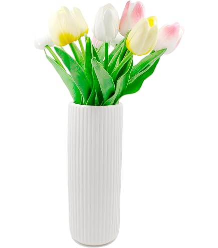 Vaso In Ceramica Bianco Alto 20cm Superficie Smerigliata - 3