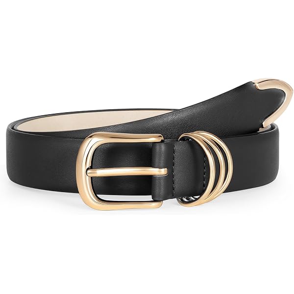 Ceinture Femme En Similicuir - Boucle Carrée Or Vieilli, Réglable 70-100 Cm, Largeur 3 Cm - Pour Jeans, Robes, Tenues Chic