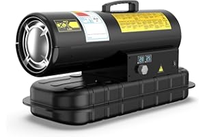 DAHTEC Chauffage Diesel 20 kW - Radiateur Industriel - Grand Réservoir - 550 m³/h - Thermostat Réglable & Indicateur de Niveau d'huile - Pour Ateliers, Chantiers, Agricole