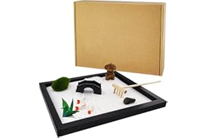 LuXianYS Zen Garten Set, Zen Sand Meditations-Ornamente, Mini Meditation Rock und Sand Garden Harzbasis, Weißer Sand, Schreibtisch Zen Garten, Zen Garten Set Zubehör für Geschenk, Wohnkultur