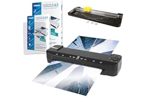 WAYTEX Plastificadora A3 A4 A5 A6 A7 Pro Ultra rápida en caliente y fría hasta 2 x 150 micras Temperatura ajustable para uso profesional intensivo Pack con 100 fundas A4 + 100 fundas A3 + 1 recortadora