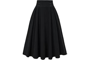 Belle Poque Women's Corduroy Skirt Vintage High Waist A-Line Swing Midi Skirt with Pockets&Buttons