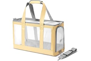 ALLSOPETS Borsa Trasportino Cane Gatti Traspirante Confortevole Borsa per Animali Domestici Borsa Tracolla per Gatti con Materassino Rimovibile Zaino da Viaggio Ideale per Gatti Cani Piccola Giallo