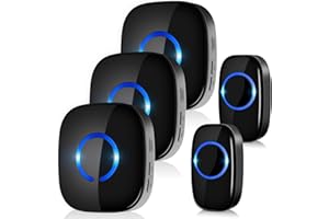 Sonnette sans Fil,Carillon sans Fil Exterieur Etanche 300M de Portée 58 Mélodies au 5 Niveau Volume 2 Emetteurs et 3 Récepteurs Enfichables Noir