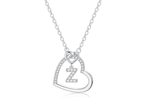 LIHELEI Collar para Mujer, S925 Plata A-Z - Colgante Inicial de Nombre con Piedras de Circonita de Corazón Collar para Mamá, Novia, Cumpleaños Navidad Aniversario día de San Valentín Regalo