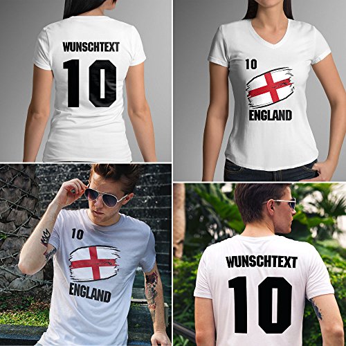 England | Männer oder Frauen Trikot T – Shirt mit Wunsch Nummer + Wunsch Name | WM 2018 T-Shirt