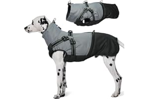 Hjumarayan Hundemantel Grosse Hunde, Hundemantel mit Geschirr Hundejacke Wasserabweisend Mantel Winter, Hunde Jacke Gefüttert Outdoor Hundeweste Warm für Labrador Windhund, Schwarz XXL