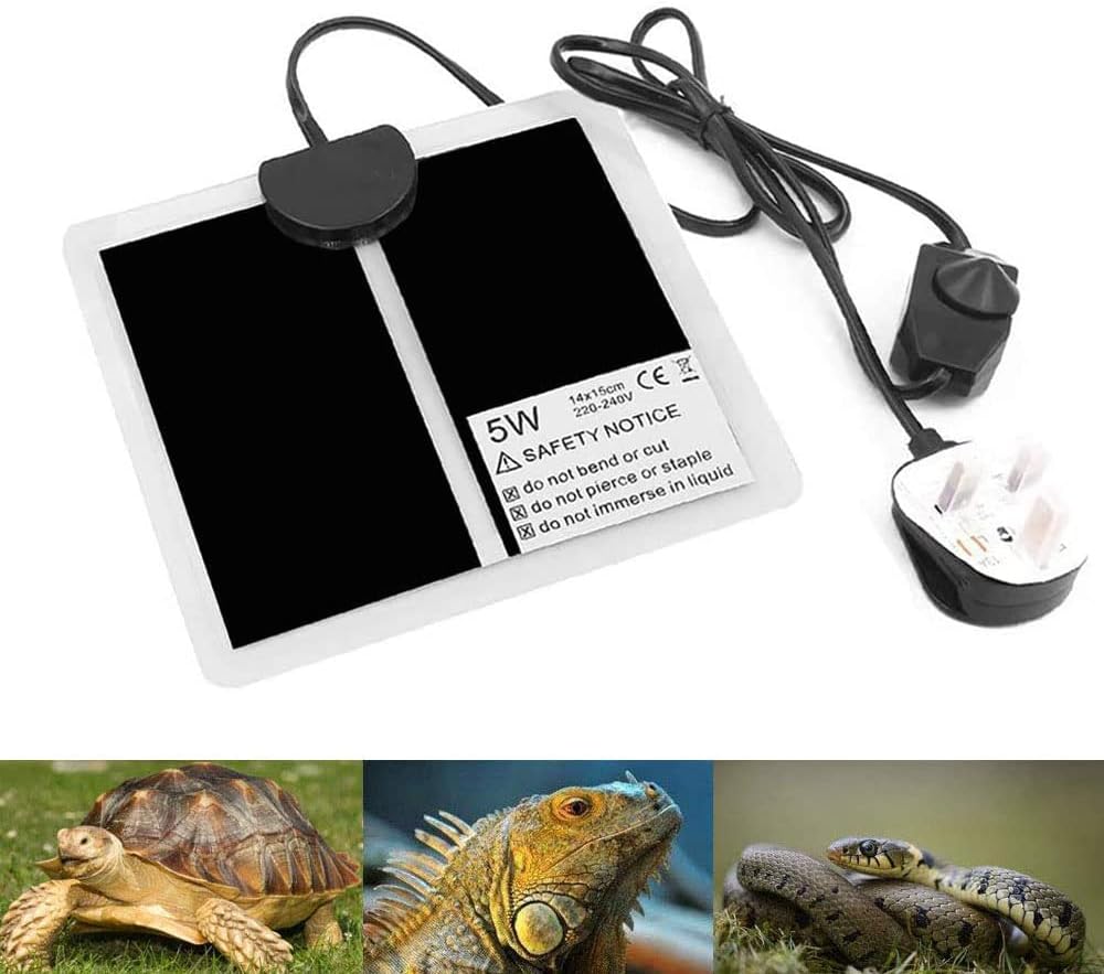 PeSandy Reptile Heating Mat with Temperature Adjustment, 5W Non-Adhesive Heat Pad for Reptiles Tortoise Snakes Lizard Gecko Hermit Crab Turtle Amphibians - Removable Under Tank Heat Pad (5.9x5.5 inch)
