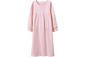 Allmeingeld Girls' Princess Nighties Heart Print Nightgowns Long Sleeve Sleepwear for 3-12 Years