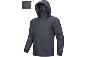 Outdoor Ventures Rain Jacket for Men Waterproof Pullover Lightweight Hooded Windbreaker Outdoor Raincoat Packaway Breathable Windproof Shell Jacket for Travelling, Camping, Running, Hiking