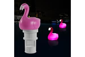 AHJ Flotteur de Chlore pour Piscine avec lumière Solaire,Distributeur Flottant Réglable, Adapté à la Piscine, au Jacuzzi et au Spa，Grande Capacité pour Tablettes de Chlore de 2,5 cm et 7,6 cm