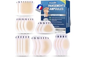 NEDIT Pansement Ampoule - Soin Medical - Pansements Gel Hydrocolloïdes - Protection Frottement Pied/Talon/Orteils/Doigts - Gel Silicone Invisible - Soin Garanti (20 PIÈCES PIED/TALON/ORTEIL/MAIN/DOIGT)