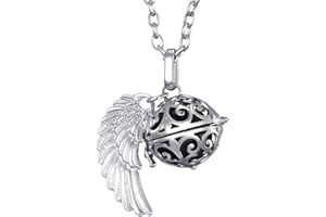 Morella Damen Schutzengel Halskette Edelstahl 70 cm mit Anhänger Engelsflügel und Klangkugel Zirkonia in Schmuckbeutel